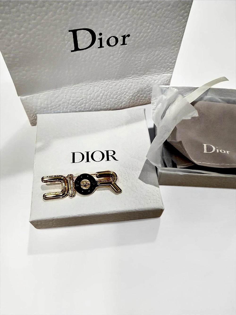 Dior Logo Brooch Gold & Black